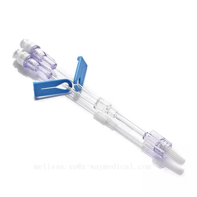 Double lumen administration connection tube extension valve wtih needle free adapter and slide clamp