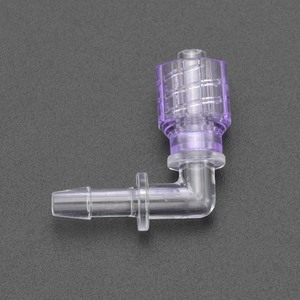 Medical Angled rotary male luer lock connector with barb, 90 degree right angle stepped extension tube connector