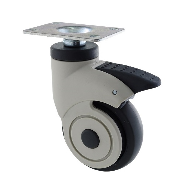 Durable Single wheel swivel caster with total brake, Precision Silent washable ball bearing TPU TPE PA hospital bed wheels 3.jpg