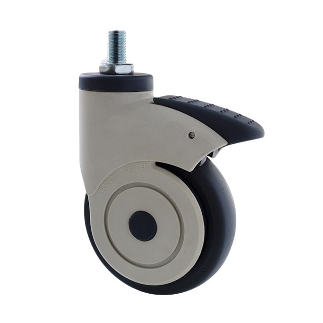 Durable Single wheel swivel caster with total brake, Precision Silent washable ball bearing TPU TPE PA hospital bed wheels 2.jpg