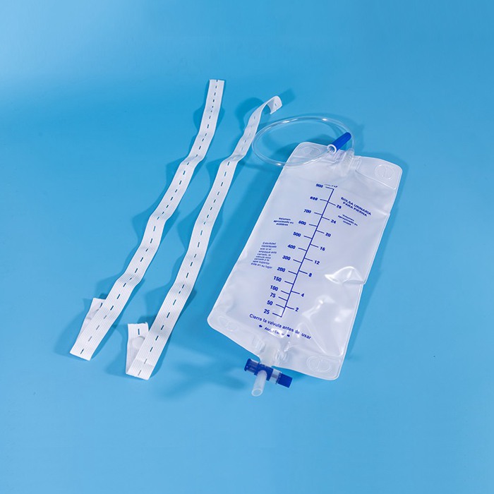 Double hook 900ML 1000ml anti-reflux Cross T-Valve leg drainage bag with rope hanger needleless .jpg