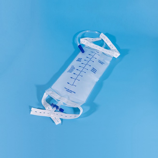 Double hook 900ML 1000ml anti-reflux Cross T-Valve leg drainage bag with rope hanger needleless .jpg