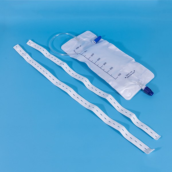 Double hook 900ML 1000ml anti-reflux Cross T-Valve leg drainage bag with rope hanger needleless .jpg