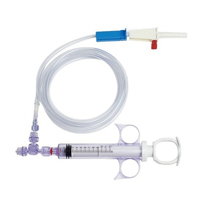 Tumescent syringe kit w/ large bore extension tubing, control syringe w/ T check valve vented spike