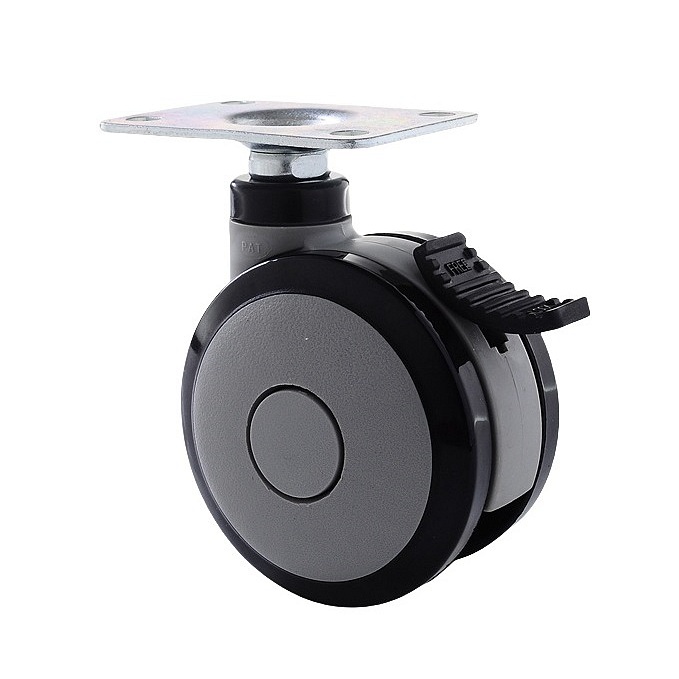100mm 125mm Twin wheels swivel caster with total brake, PA TPU TPE built-in precision steel ball.jpg