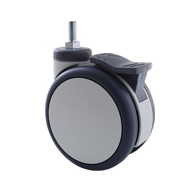 100mm 125mm Twin wheels swivel caster with total brake, PA TPU TPE built-in precision steel ball.jpg