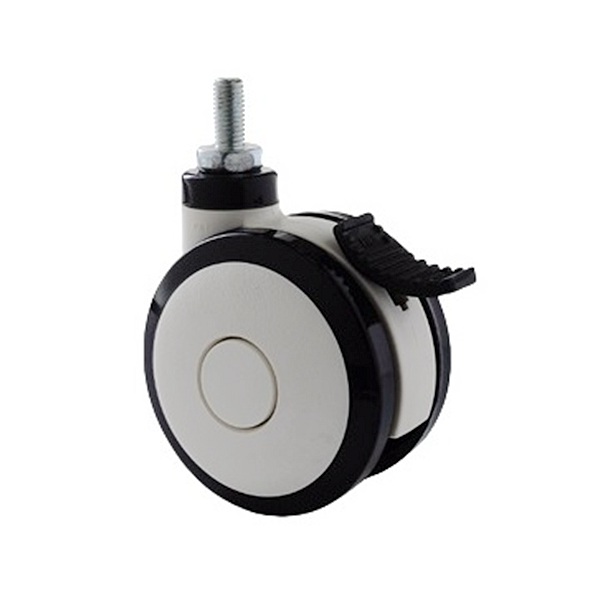 100mm 125mm Twin wheels swivel caster with total brake, PA TPU TPE built-in precision steel ball.jpg