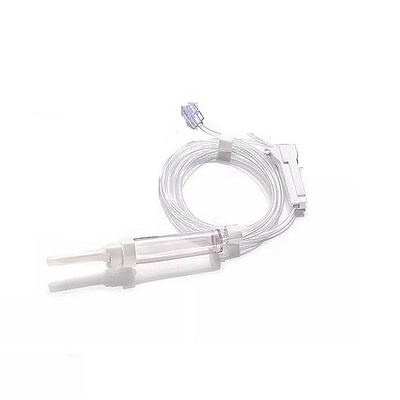 Contrast agent vented standard tubing with macro drip chamber, large bore fluid administration sets