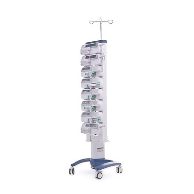 Hospital IV pole with tray, powerful syringe and infusion pumps holding stand integration system
