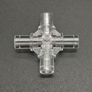 Medical four way plus shape adapter cruciform joint for extension tubing, Stepped barb Female luer lock Cross connector for connecting tube